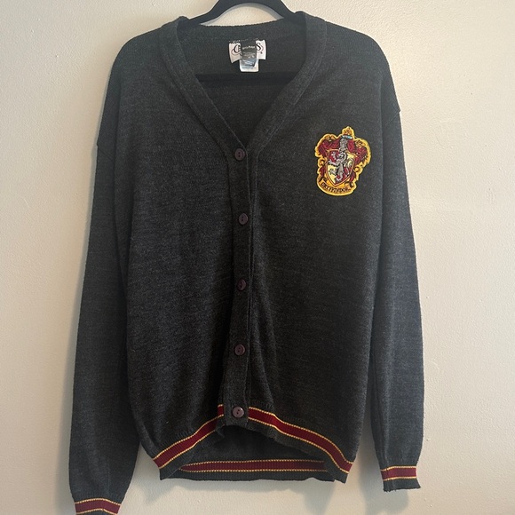 Men's Charcoal Cardigan Sweater with Emblem - Picture 1 of 6